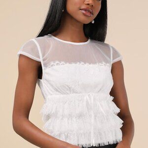 Lulus Whimsical Darling White Lace Top - Size M